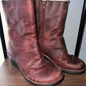 UGG Australia Hartley Mid Wedge Heel Boot Shearling Size 8 Leather Brown Auburn